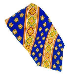 PRINCE CONSORT Mens Tie Blue Gold Floral Classic Dress 4x55 Artsy Contemporary